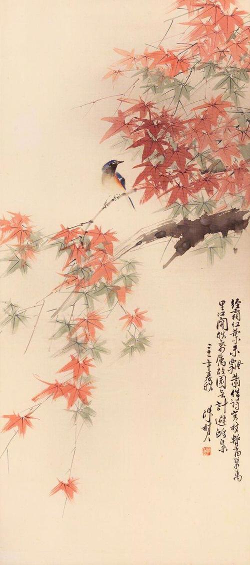 深秋经霜泛红的枫叶在名家笔下美成了一幅画