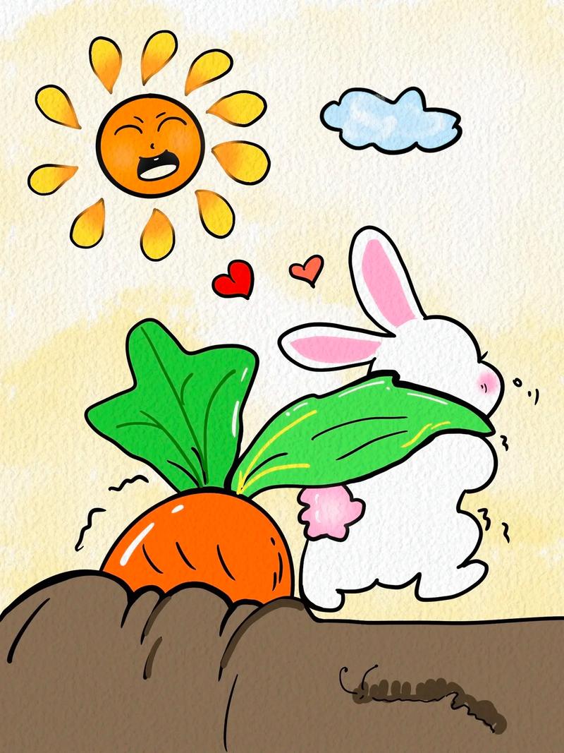 拔萝卜的小白兔儿童创意画92.