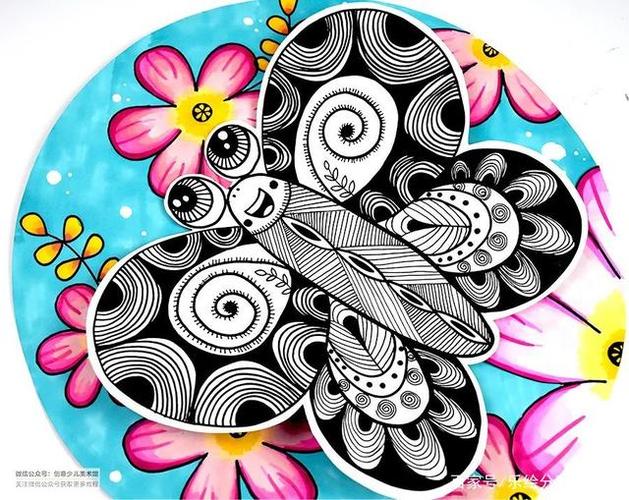 儿童画教程|创意线描美术课程《春日蝴蝶翩翩舞》