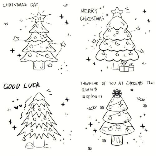 黑白简笔画合集丨圣诞节圣诞树ins插画线稿