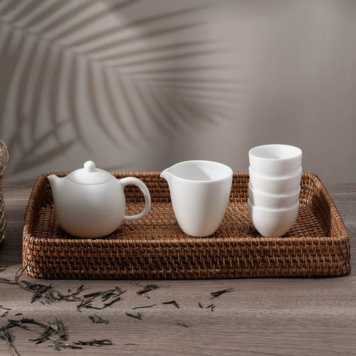 德化羊脂玉高档白瓷茶壶龙蛋壶哑光磨砂茶具套装 家用客厅手工泡茶 - 