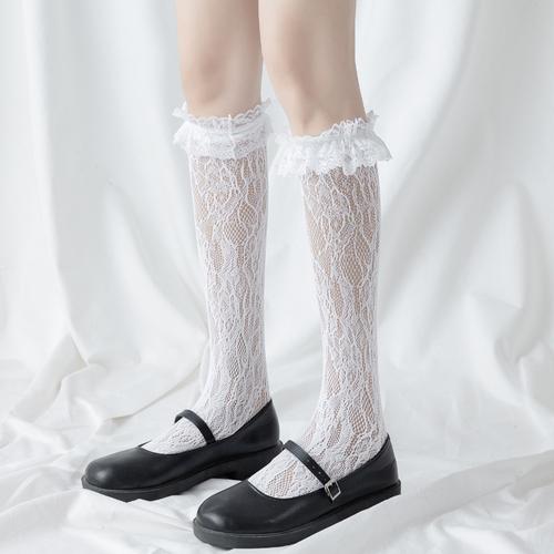 白色花边丝袜白丝袜lolita日系蕾丝小腿春夏季筒袜长筒袜