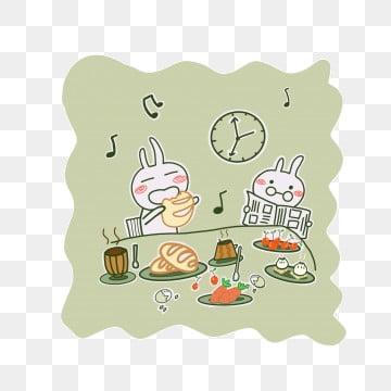 卡通 可爱 兔子 吃早餐, 吃面包, 小清新, 兔子 png和psd图片素材