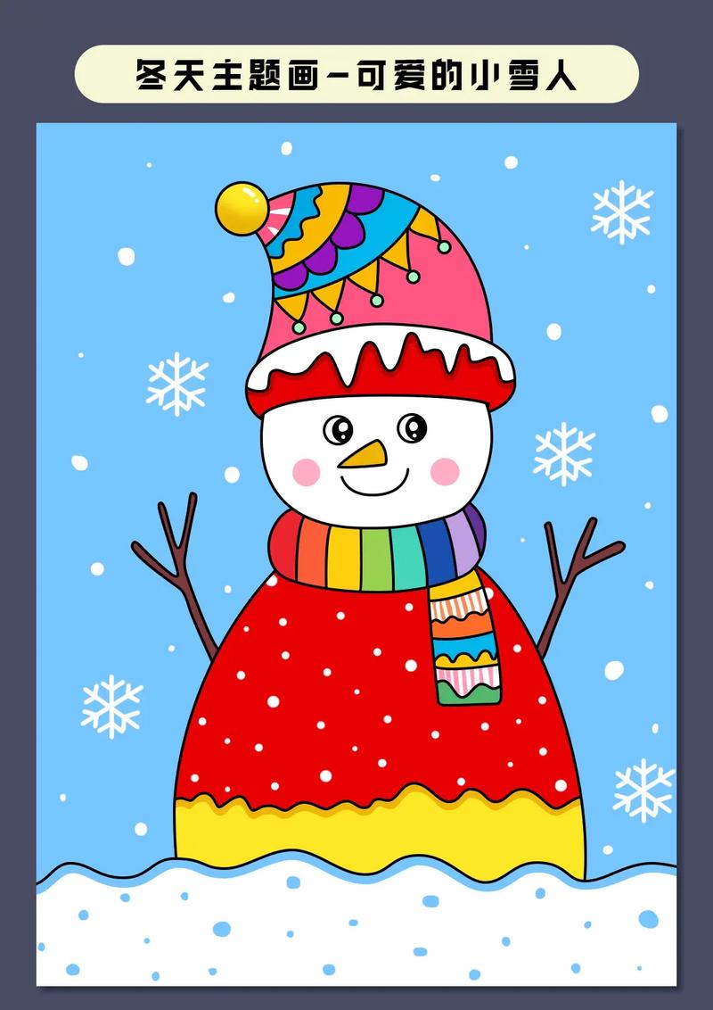 冬天主题画小雪人来了,超简单的小雪人简笔画,跟着步骤画起来吧 - 抖