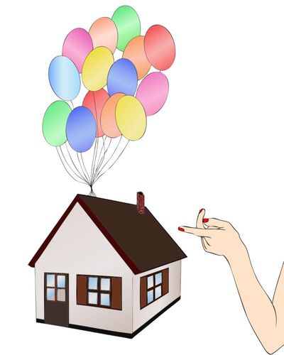 创意矢量连着气球的房屋建筑插图