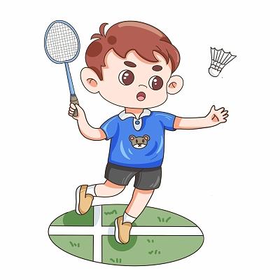 卡通运动打羽毛球人物男生插画素材png