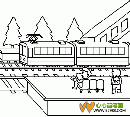 火车及火车站台简笔画