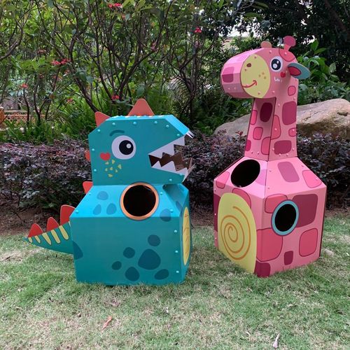 幼儿园早教恐龙长颈鹿纸箱玩具手工拼装制作diy其他手工制作