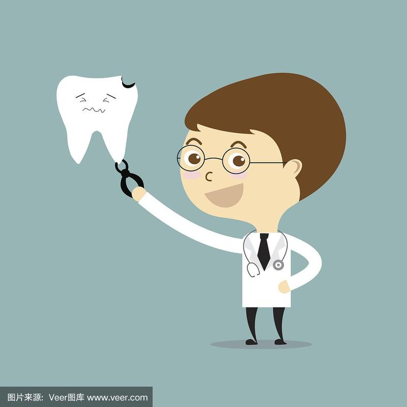 牙医微笑着抱着哭牙向量