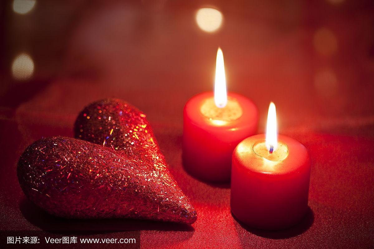 情人节以爱心和蜡烛为主题