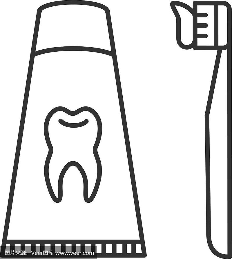 牙刷与牙膏线性图标