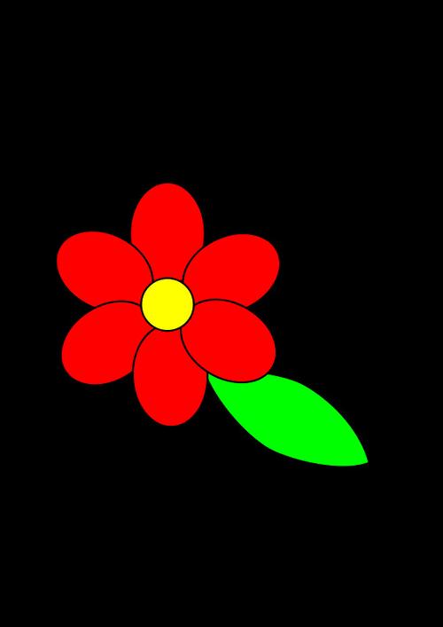 花六瓣红黑色的轮廓绿色叶