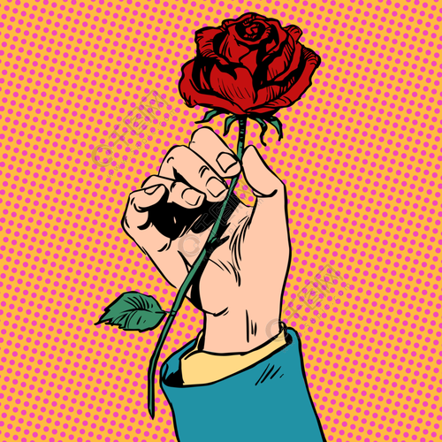 花在他的手男人爱芽艺术流行复古复古的红玫瑰花在他的手男人爱芽半