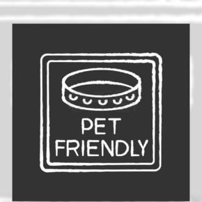 宠物友好区标志在黑色背景上的粉笔白色图标允许带项圈的家畜欢迎猫狗