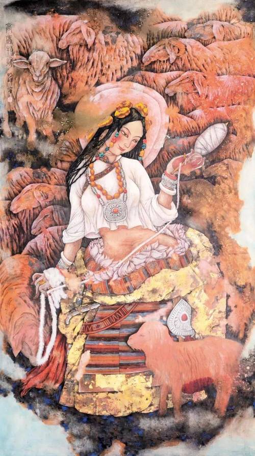 周明晖笔下的藏族风情人物画