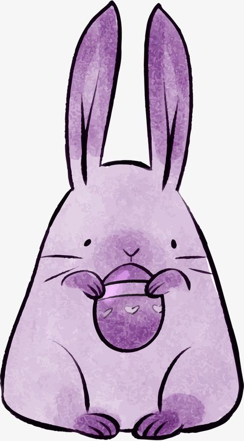 水彩兔子水彩动物紫色兔子