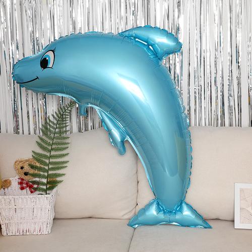 海洋系列铝膜气球跳跃蓝色海豚夏季海洋馆主题派对批发