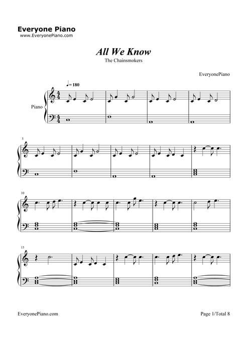 all we know-the chainsmokers五线谱预览1