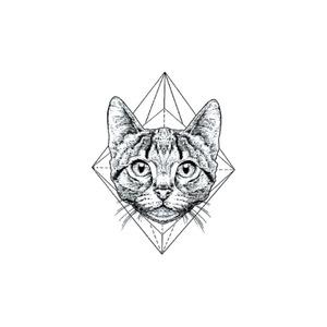 小猫咪纹身贴防水男女持久黑白简约线条几何图形猫头动物文身贴纸