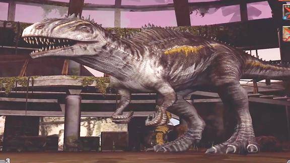 班克侏罗纪世界进化16级长臂猎龙vs34级帝鳄vs12级高棘龙