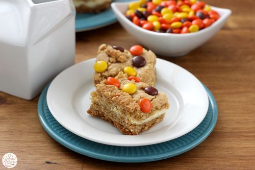 reeses pieces peanut butter cookie cheesecake bars