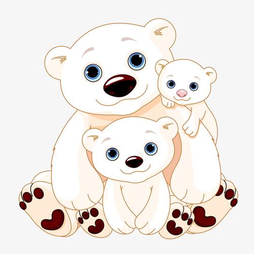 矢量手绘白色可爱微笑三只熊pn