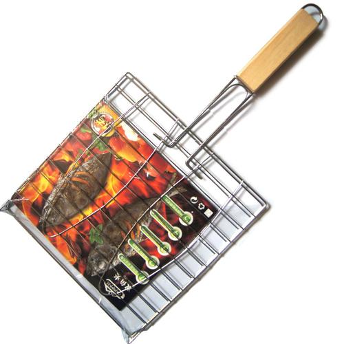 越途烧烤炉工具烧烤配件不锈钢烤鱼夹子户外烧烤用品烧烤网带木柄