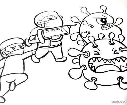 医生救治新型冠状病毒病人简笔画抗击病毒简笔画的画法抗病毒的简笔画