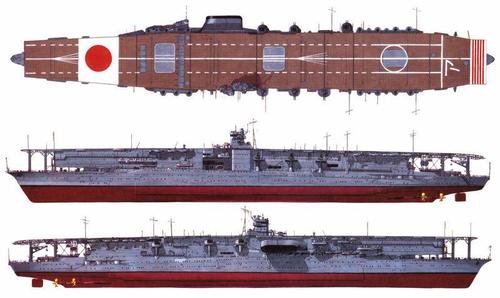 赤城正视图    赤城号美术图  中途岛海战中被"约克城"号航母派出的