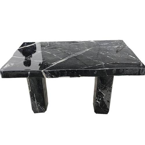 曲阳黑山石黑色光面大理石桌子花岗岩石雕桌子一桌六凳