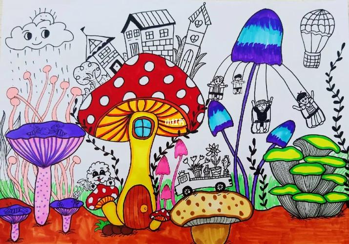 《蘑菇森林》7-8岁线描创意美术课件