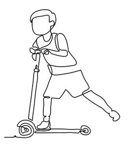 卡通男孩玩滑板矢量插图的男孩玩滑板车.在白色背景下被隔离.