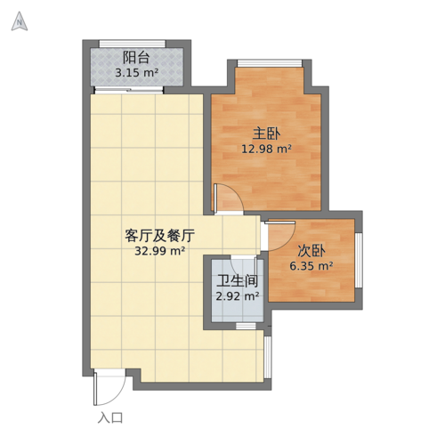 《金科》作品 作品介绍: 本作品是对2室2厅1卫户型设计的nordic风格