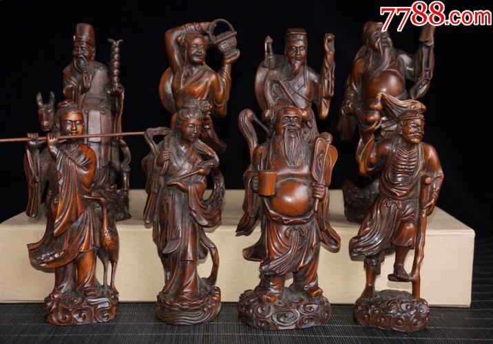 黄杨木雕刻八仙人物摆件