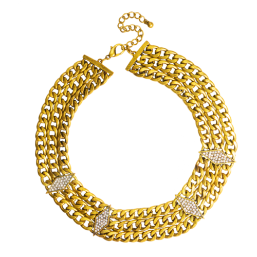 gold multi row linked collar necklace
