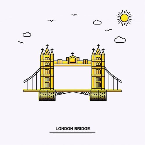 伦敦桥纪念碑海报范本世界旅游黄色illu