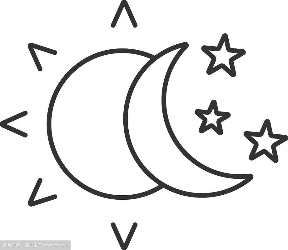 太阳和月亮与星星的线性图标