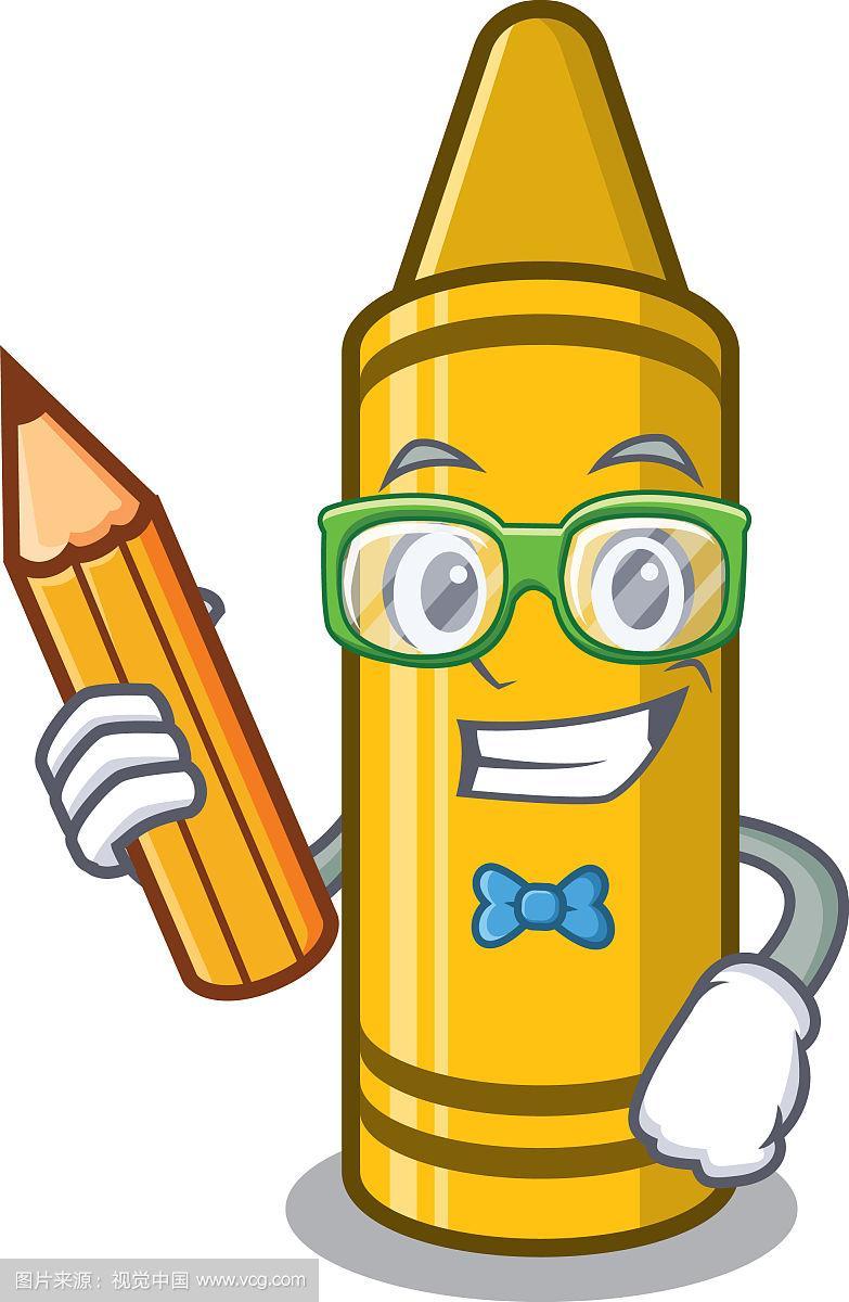 学生黄色蜡笔在卡通形状
