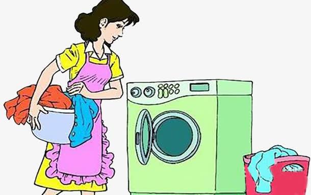 洗衣服,妈妈洗衣服,妈妈用洗衣机洗衣服,手绘用洗衣机洗衣服,卡通洗