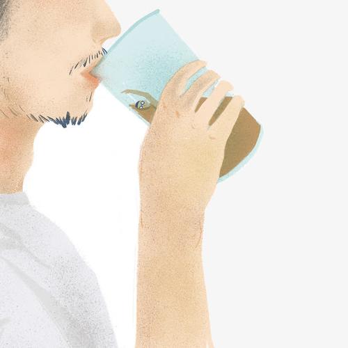 手绘男人喝水图.