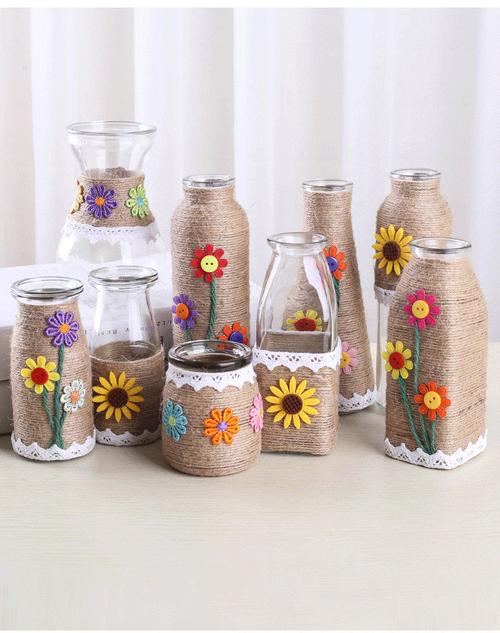 《手工麻绳玻璃花瓶diy手工材料幼儿园小学生创意手工教师节礼物 布丁