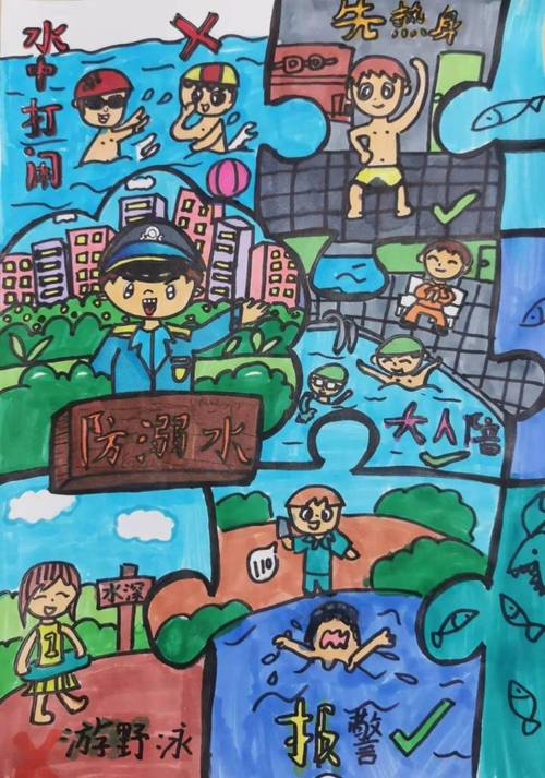 护佑孩子安全博山区防溺水优秀绘画作品展播