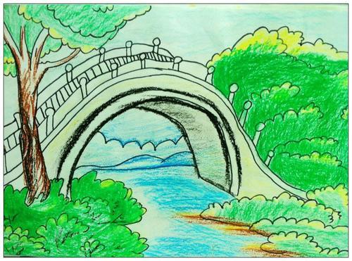 默默无闻的小桥图片欣赏 默默无闻的小桥儿童小桥流水森林儿童画小桥