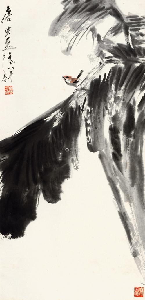 唐云(1910-1993)芭蕉小鸟 1978年作 水墨纸本 立轴