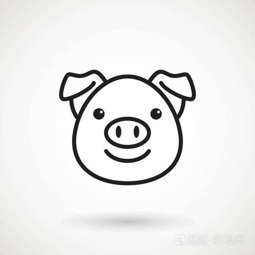 标志小猪脸与微笑的轮廓风格. 卡通猪头图标微笑. 中国新年2019生 ..