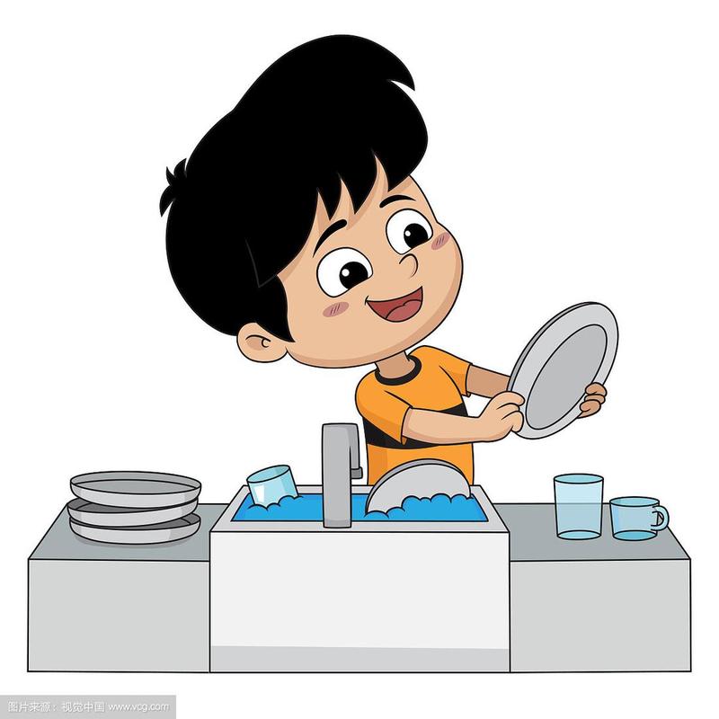 孩子们帮父母洗碗.