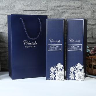 空盒红酒包装盒礼盒空盒双支装包装袋纸盒酒瓶葡萄酒礼品蓝色双支套装