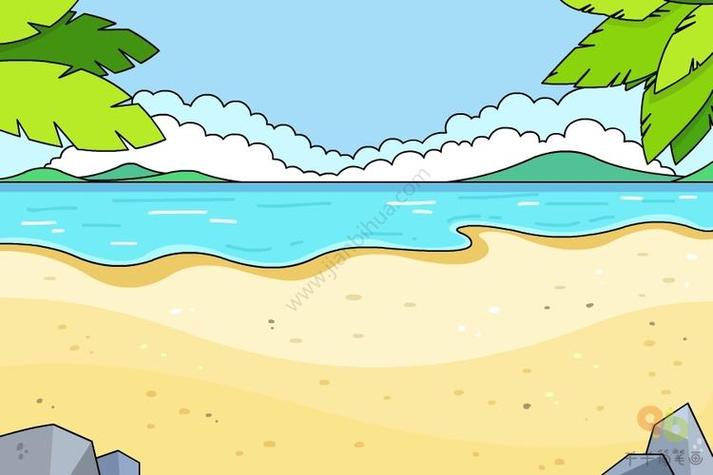 夏日沙滩简笔画阳光沙滩简笔画阳光沙滩简笔画夏天海边沙滩玩耍儿童画