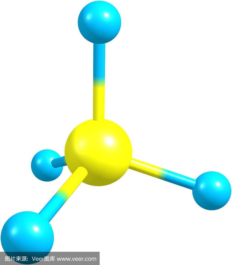 白色背景上的甲烷分子