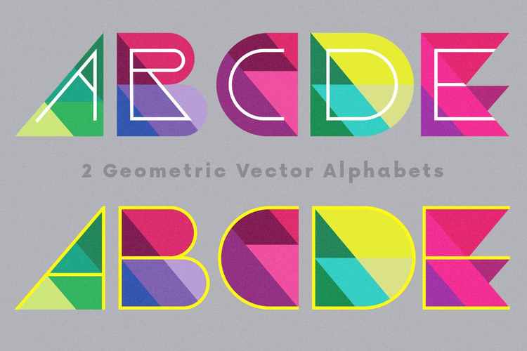 高端时尚抽象彩色几何图形英文字母矢量字体设计aiepspng